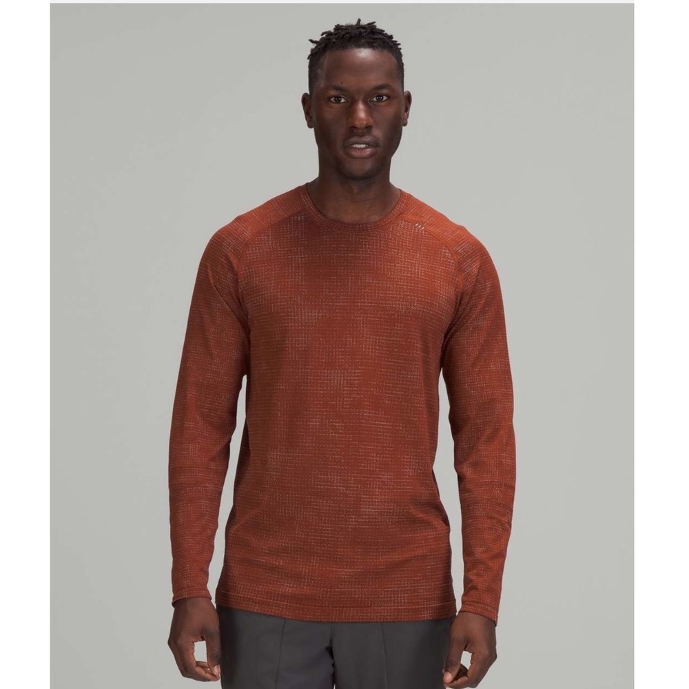 Lululemon Metal Vent Tech Long Sleeve 2.0 Shirt Mens Medium Rust Orange Grid
